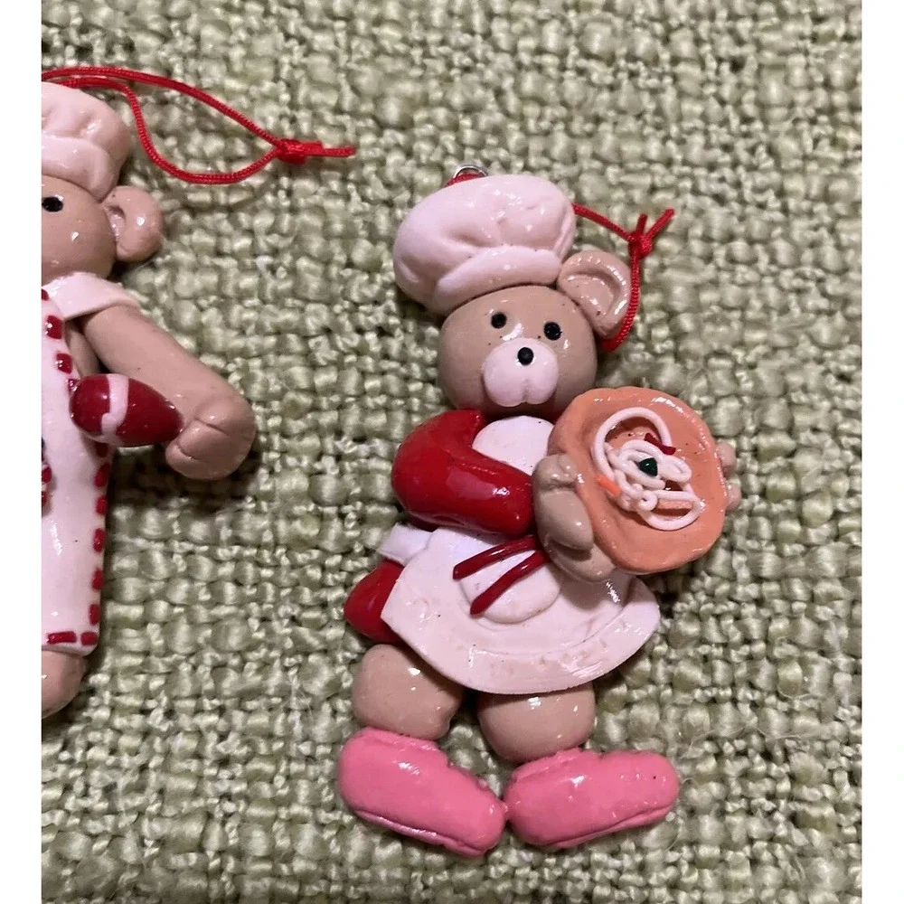 Salt dough like christmas ornament Teddy bear bakers , set of 3 , 3.5 inch  CUTE